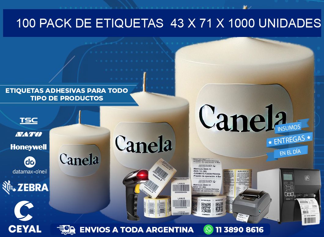 100 PACK DE ETIQUETAS  43 x 71 X 1000 UNIDADES