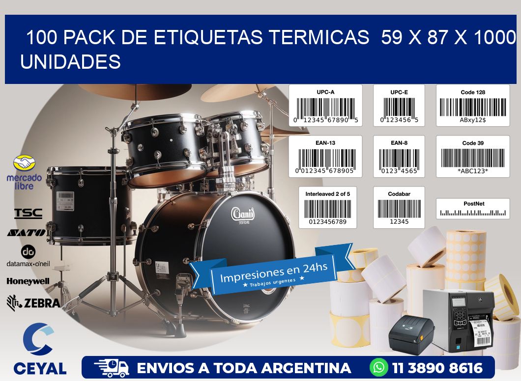 100 PACK DE ETIQUETAS TERMICAS  59 x 87 X 1000 UNIDADES