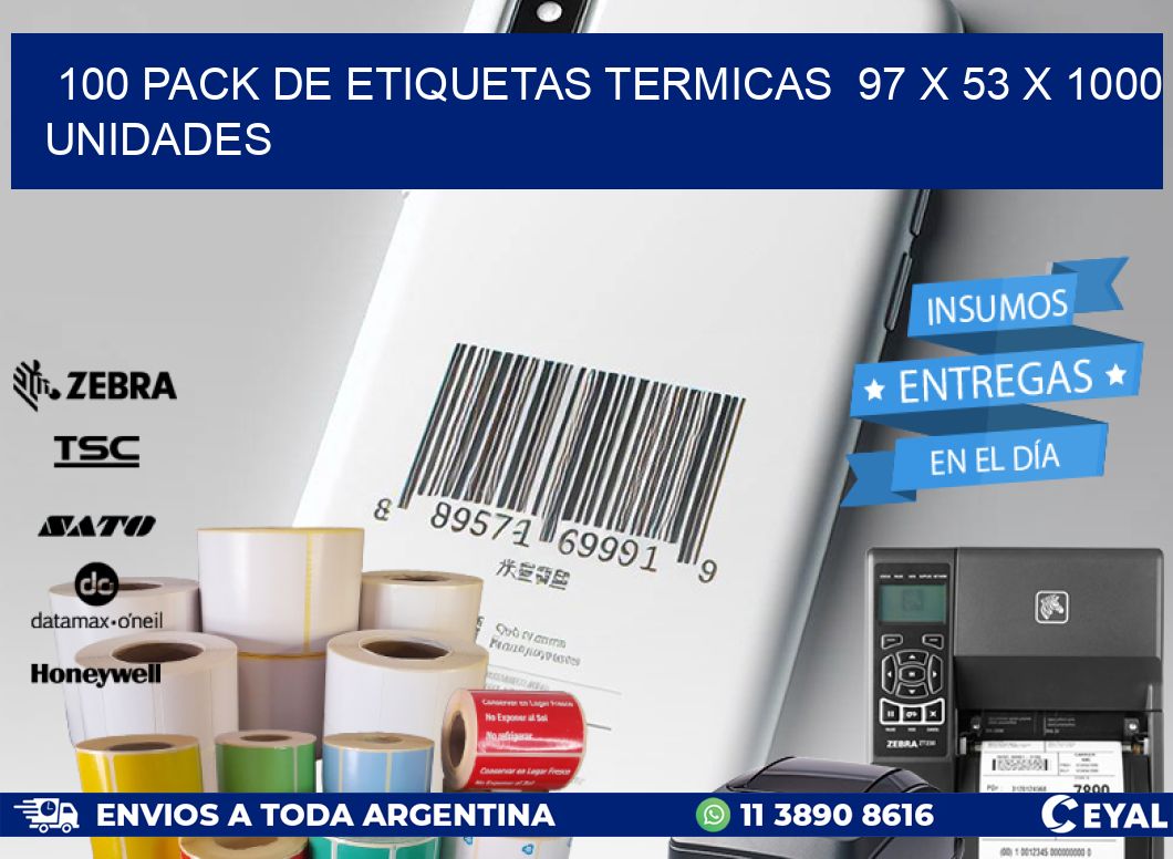 100 PACK DE ETIQUETAS TERMICAS  97 x 53 X 1000 UNIDADES