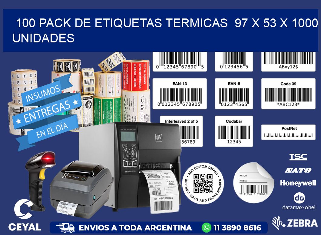 100 PACK DE ETIQUETAS TERMICAS  97 x 53 X 1000 UNIDADES