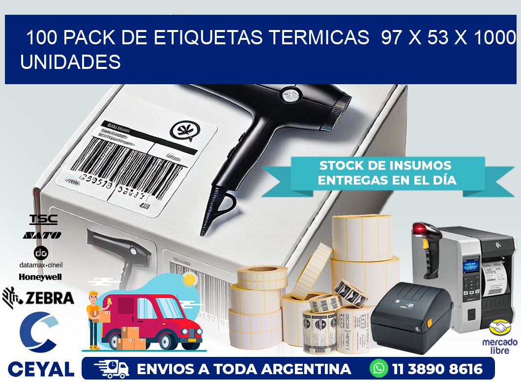 100 PACK DE ETIQUETAS TERMICAS  97 x 53 X 1000 UNIDADES