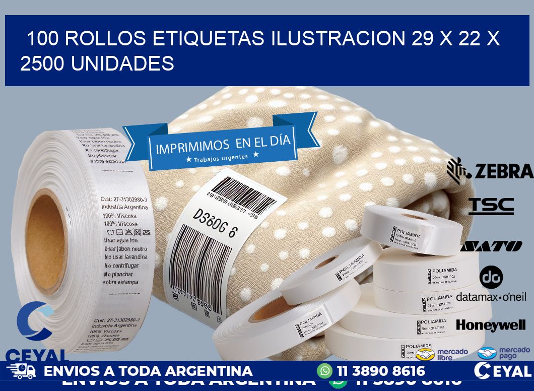 100 ROLLOS ETIQUETAS ILUSTRACION 29 x 22 X 2500 UNIDADES