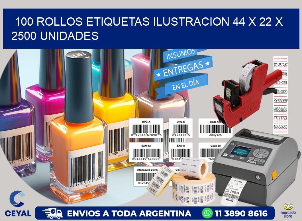 100 ROLLOS ETIQUETAS ILUSTRACION 44 x 22 X 2500 UNIDADES