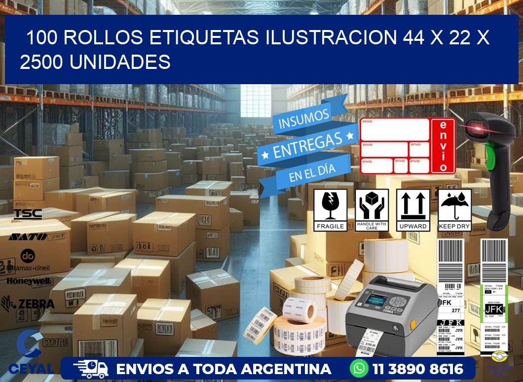 100 ROLLOS ETIQUETAS ILUSTRACION 44 x 22 X 2500 UNIDADES