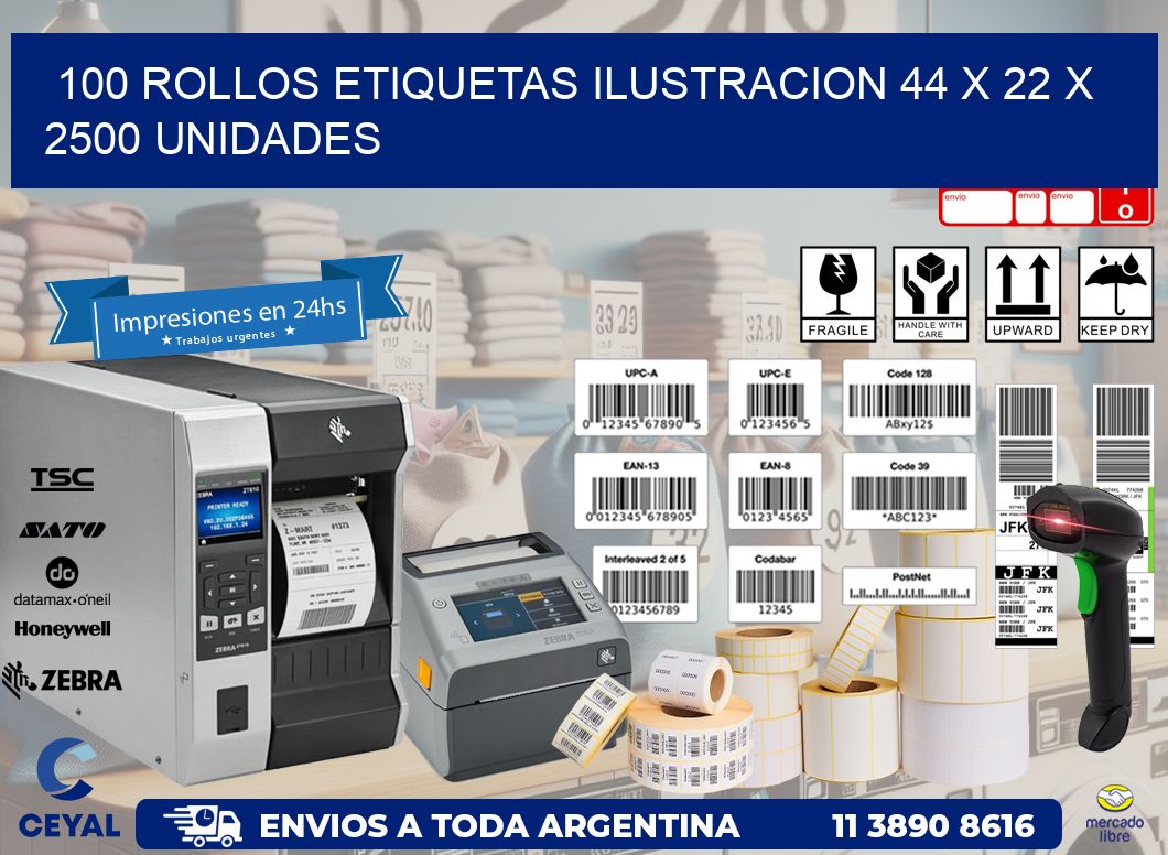 100 ROLLOS ETIQUETAS ILUSTRACION 44 x 22 X 2500 UNIDADES