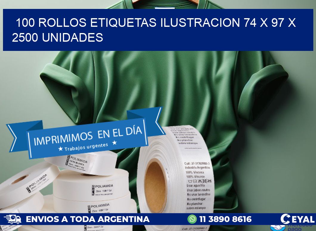 100 ROLLOS ETIQUETAS ILUSTRACION 74 x 97 X 2500 UNIDADES