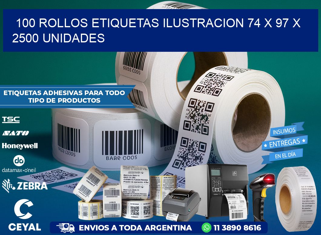 100 ROLLOS ETIQUETAS ILUSTRACION 74 x 97 X 2500 UNIDADES