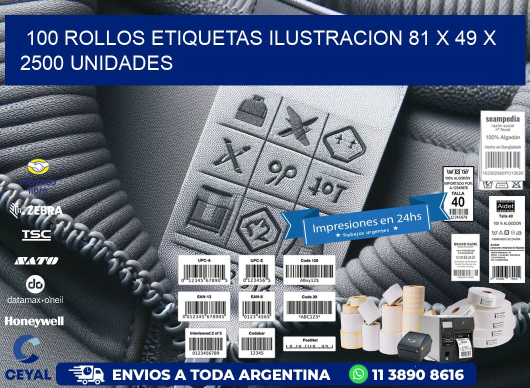 100 ROLLOS ETIQUETAS ILUSTRACION 81 x 49 X 2500 UNIDADES