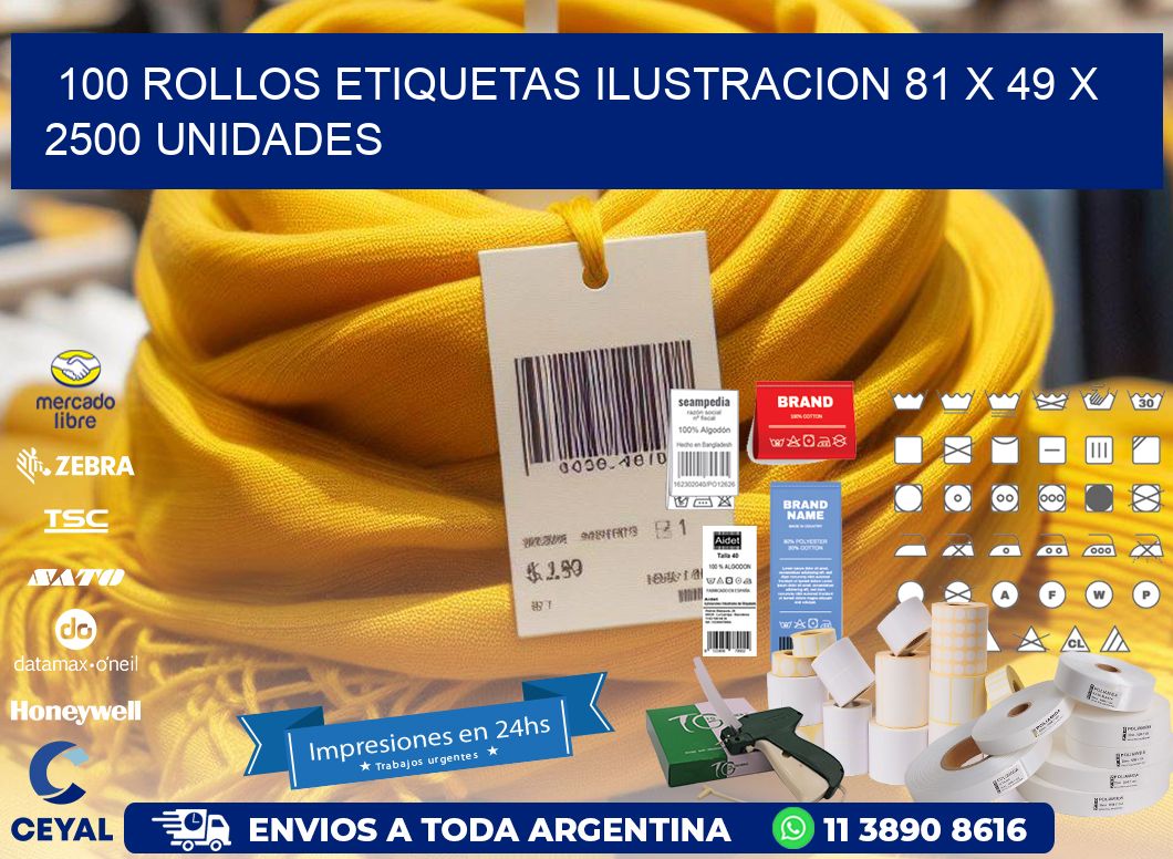 100 ROLLOS ETIQUETAS ILUSTRACION 81 x 49 X 2500 UNIDADES