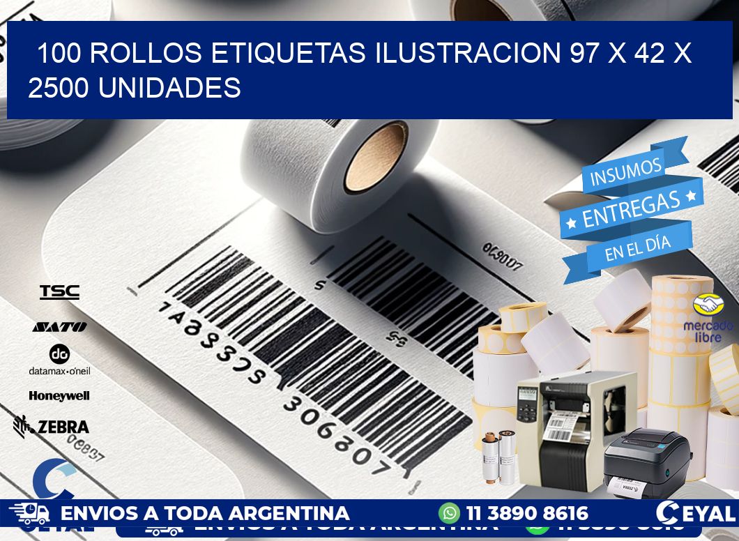 100 ROLLOS ETIQUETAS ILUSTRACION 97 x 42 X 2500 UNIDADES