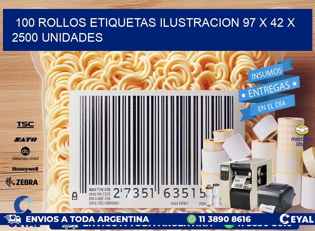 100 ROLLOS ETIQUETAS ILUSTRACION 97 x 42 X 2500 UNIDADES