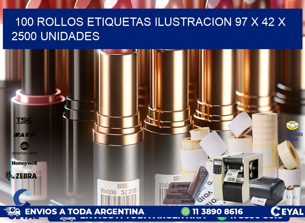 100 ROLLOS ETIQUETAS ILUSTRACION 97 x 42 X 2500 UNIDADES