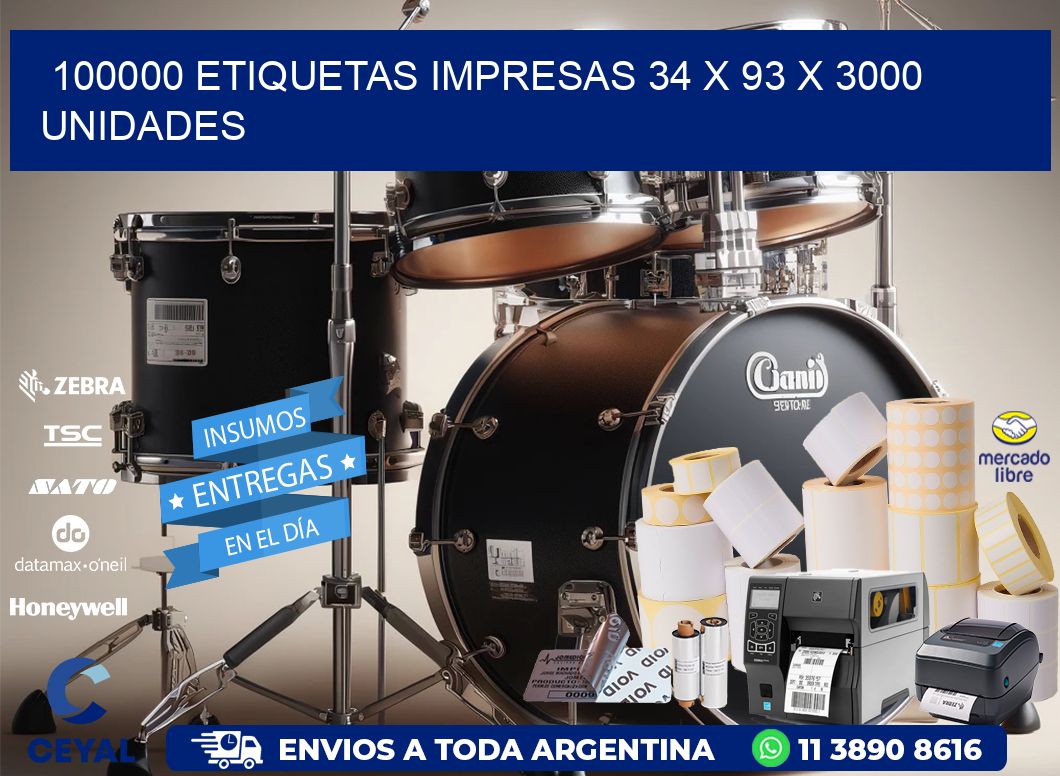 100000 ETIQUETAS IMPRESAS 34 x 93 X 3000 UNIDADES