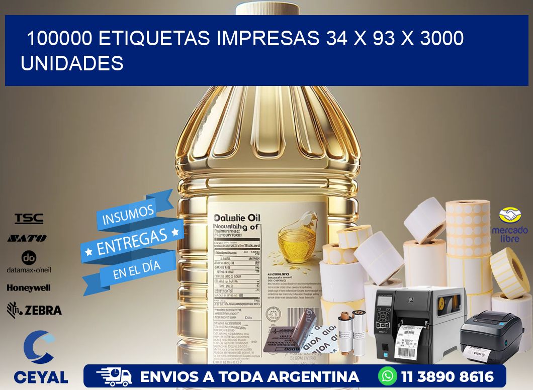 100000 ETIQUETAS IMPRESAS 34 x 93 X 3000 UNIDADES