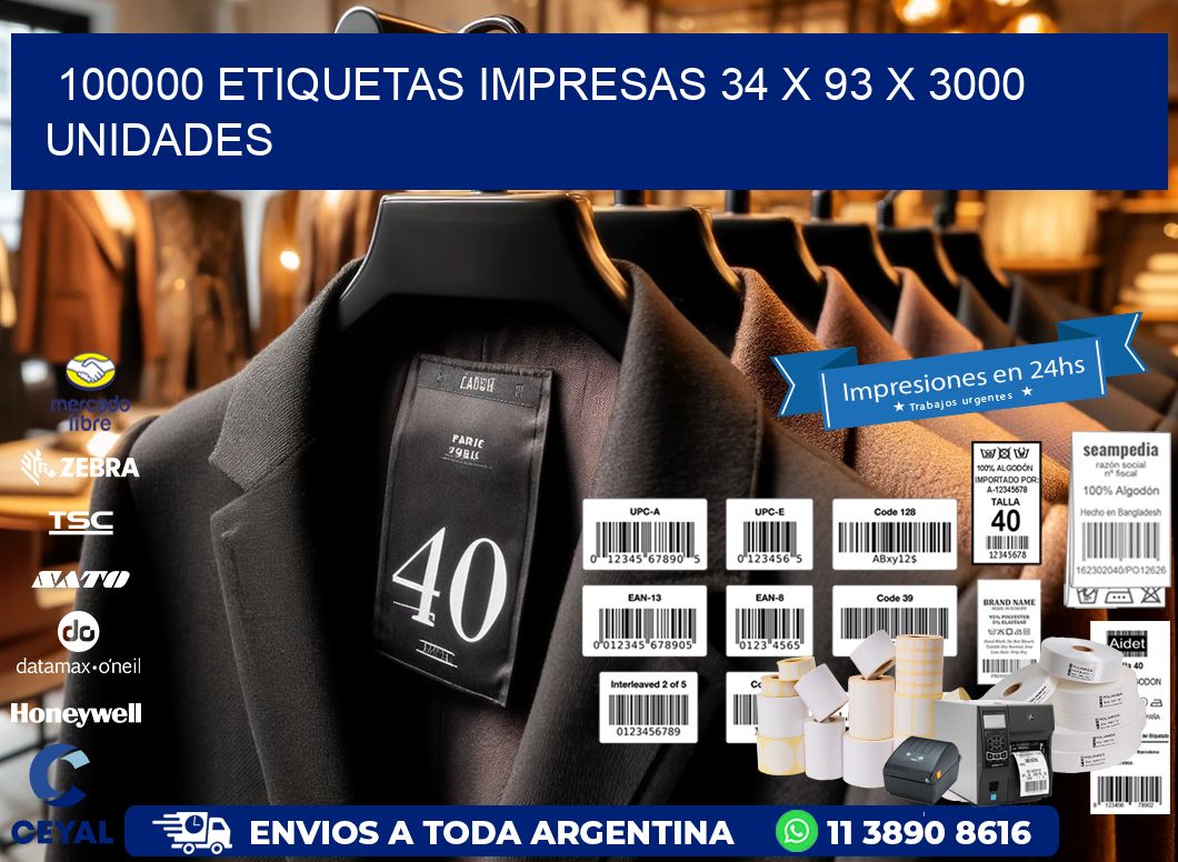 100000 ETIQUETAS IMPRESAS 34 x 93 X 3000 UNIDADES