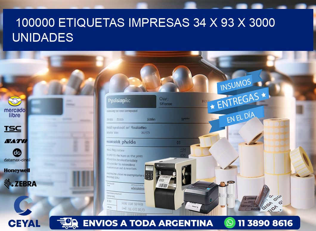 100000 ETIQUETAS IMPRESAS 34 x 93 X 3000 UNIDADES