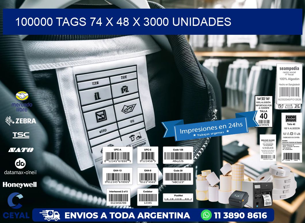 100000 TAGS 74 x 48 X 3000 UNIDADES