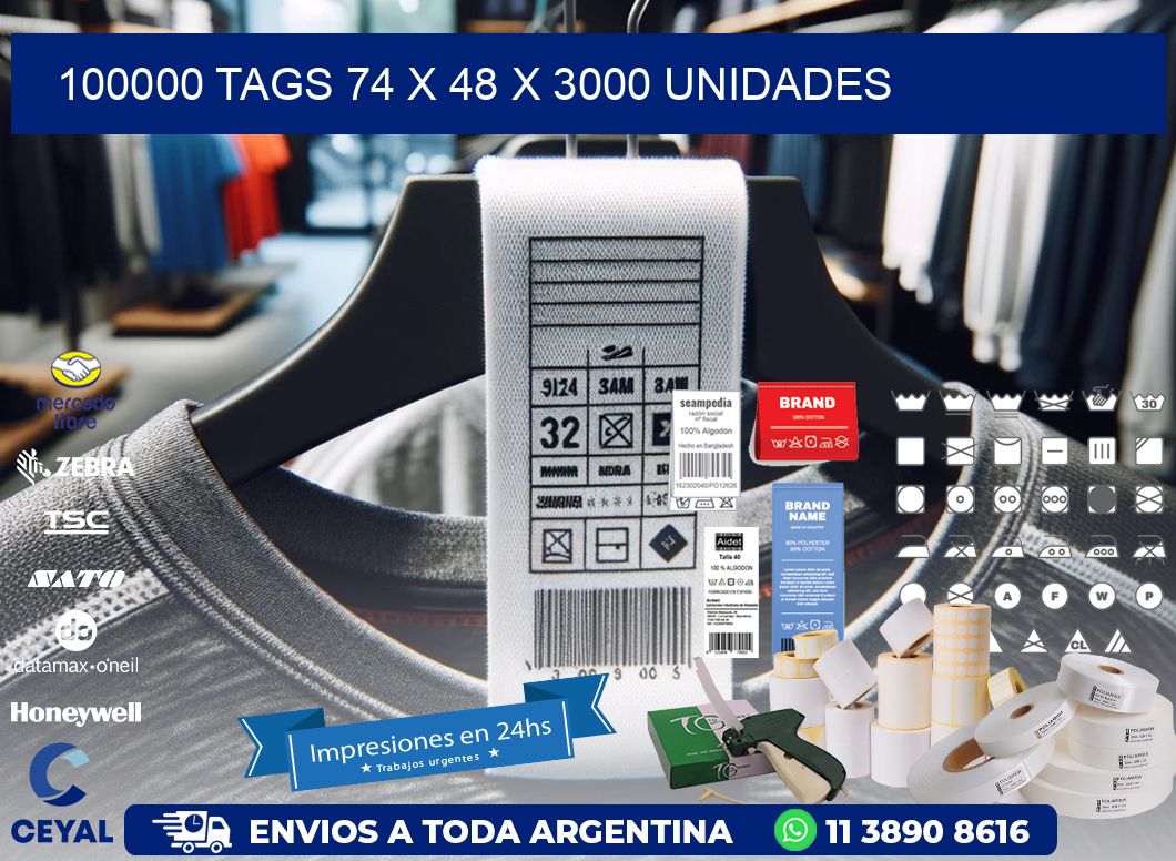 100000 TAGS 74 x 48 X 3000 UNIDADES