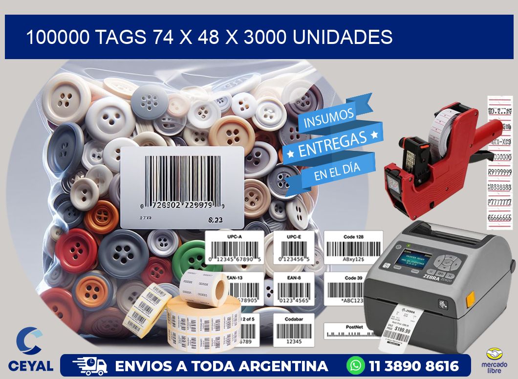 100000 TAGS 74 x 48 X 3000 UNIDADES