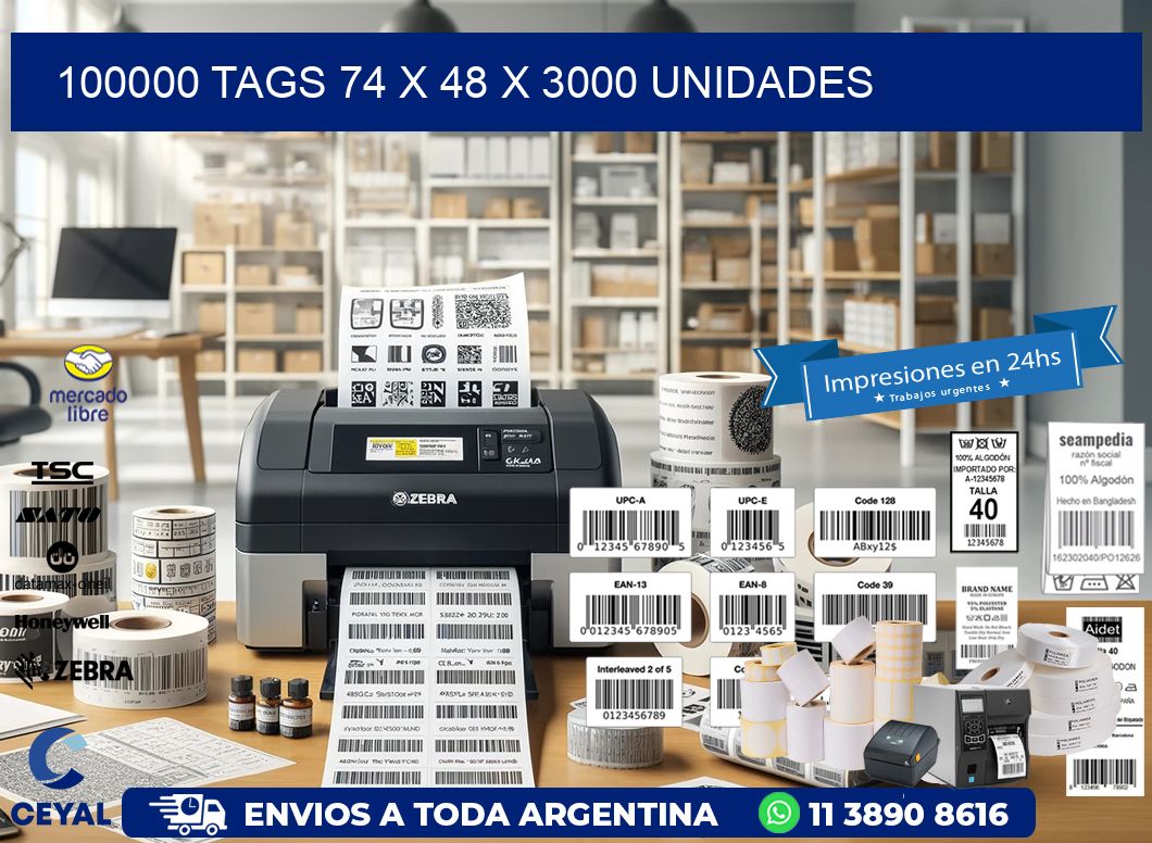 100000 TAGS 74 x 48 X 3000 UNIDADES