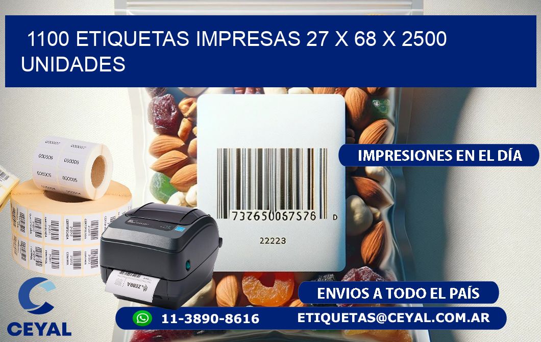 1100 ETIQUETAS IMPRESAS 27 x 68 X 2500 UNIDADES