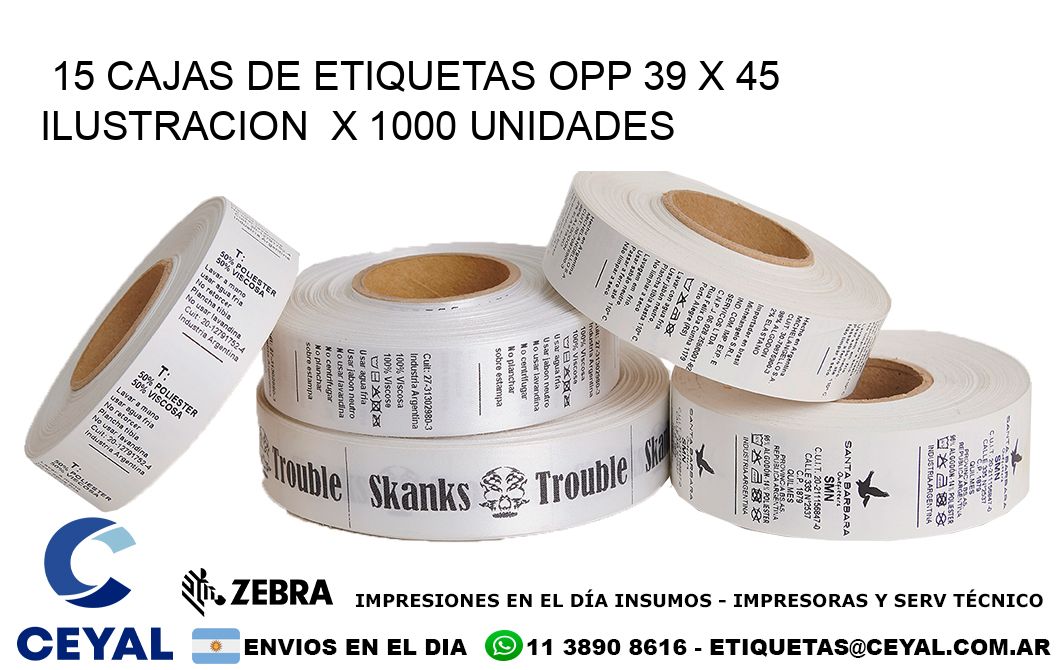 15 CAJAS DE ETIQUETAS OPP 39 x 45 ILUSTRACION  X 1000 UNIDADES