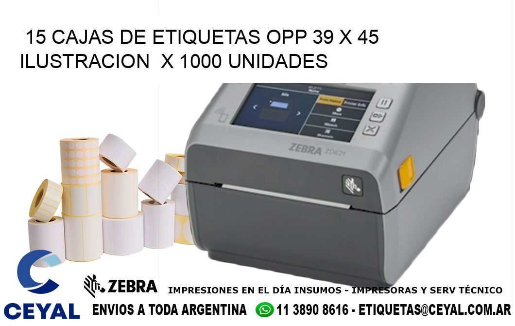 15 CAJAS DE ETIQUETAS OPP 39 x 45 ILUSTRACION  X 1000 UNIDADES