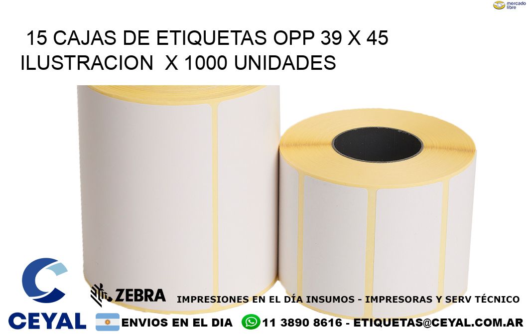 15 CAJAS DE ETIQUETAS OPP 39 x 45 ILUSTRACION  X 1000 UNIDADES