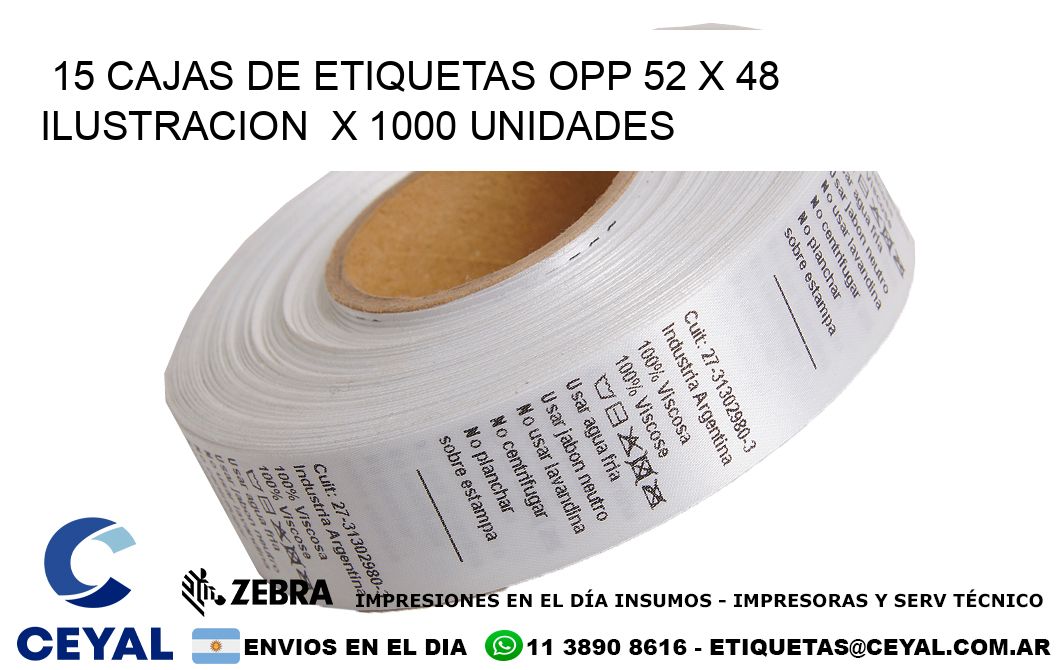 15 CAJAS DE ETIQUETAS OPP 52 x 48 ILUSTRACION  X 1000 UNIDADES