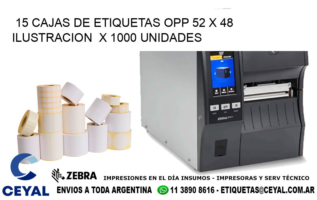 15 CAJAS DE ETIQUETAS OPP 52 x 48 ILUSTRACION  X 1000 UNIDADES