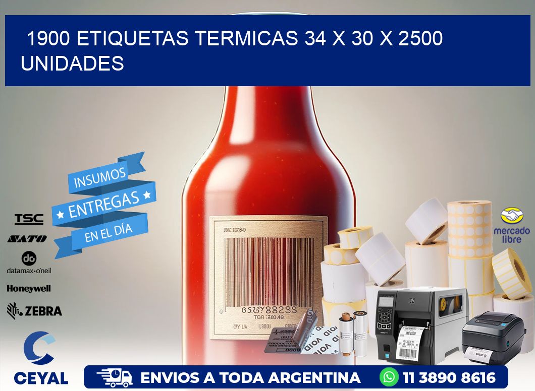 1900 ETIQUETAS TERMICAS 34 x 30 X 2500 UNIDADES