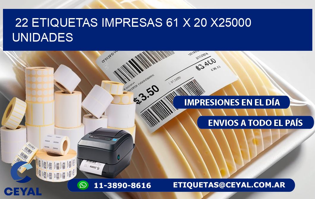 22 ETIQUETAS IMPRESAS 61 x 20 X25000 UNIDADES