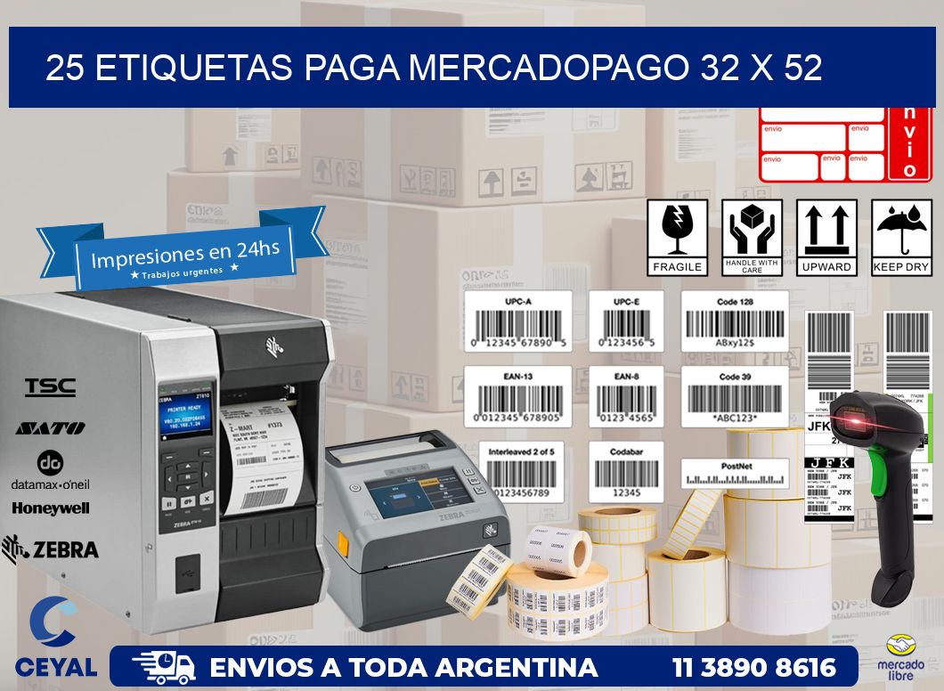 25 ETIQUETAS PAGA MERCADOPAGO 32 x 52