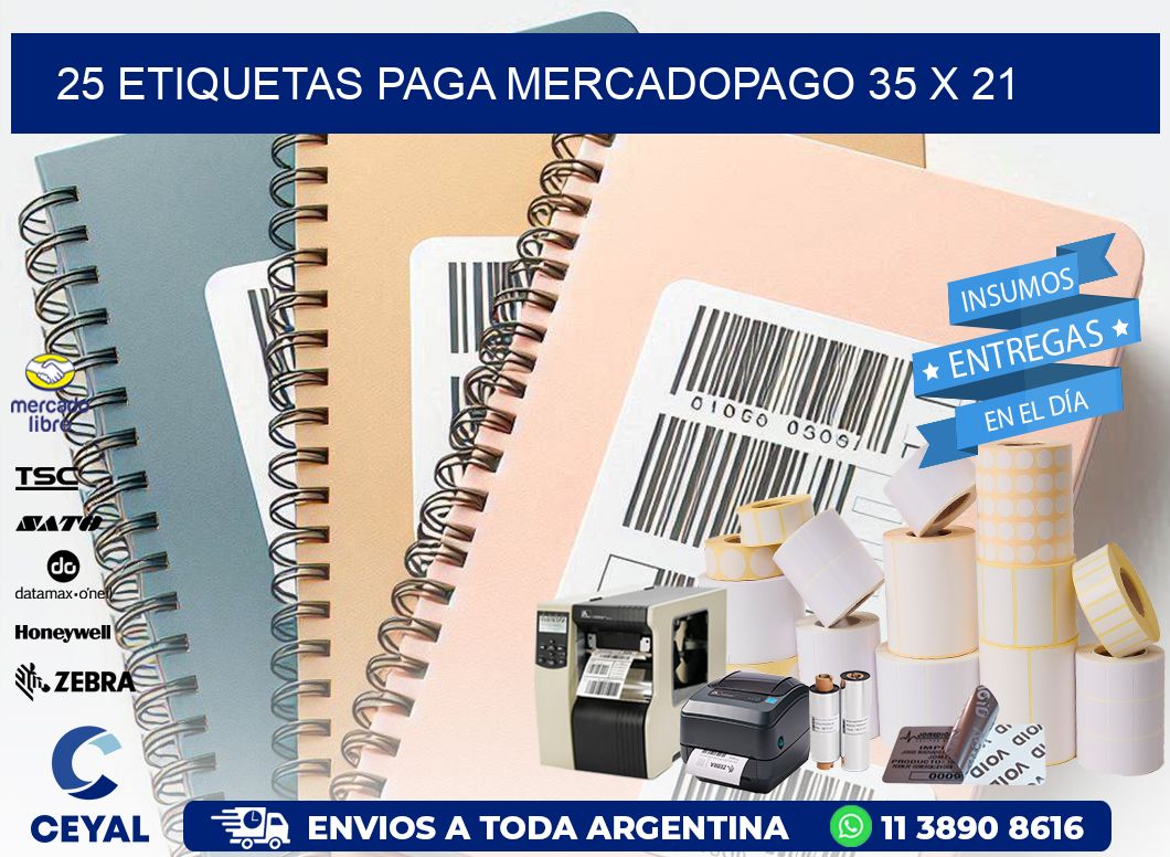 25 ETIQUETAS PAGA MERCADOPAGO 35 x 21