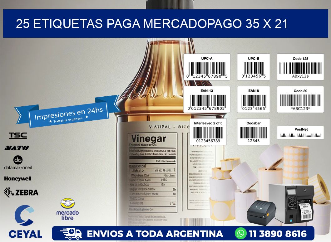 25 ETIQUETAS PAGA MERCADOPAGO 35 x 21