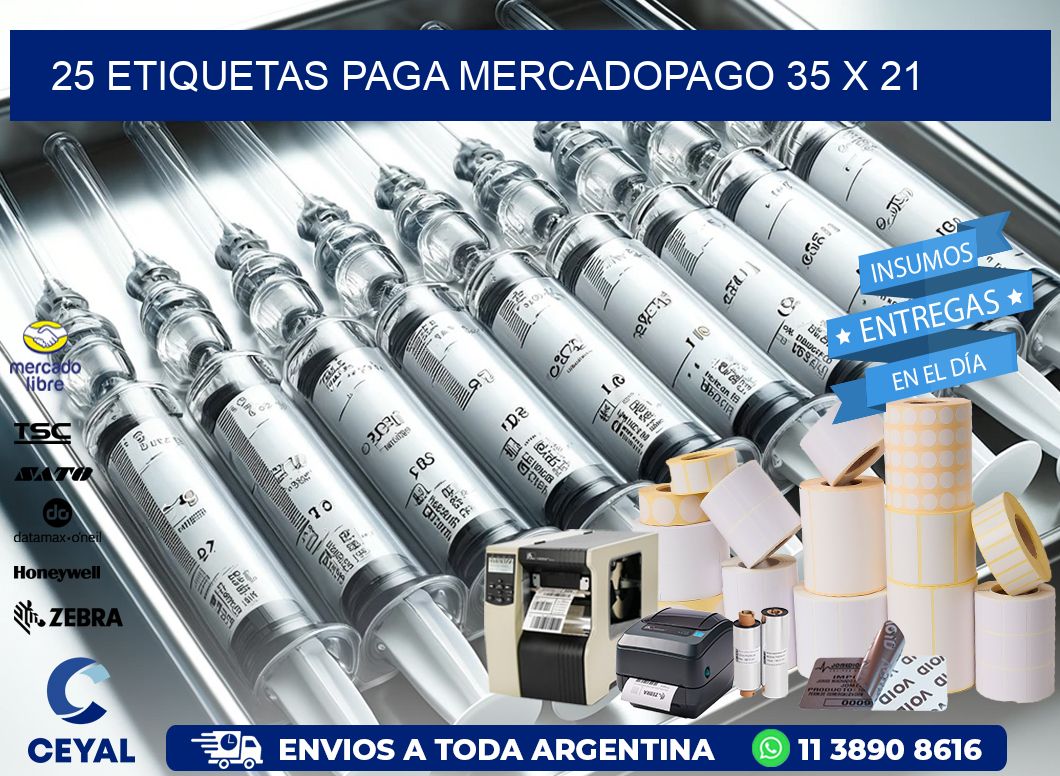 25 ETIQUETAS PAGA MERCADOPAGO 35 x 21