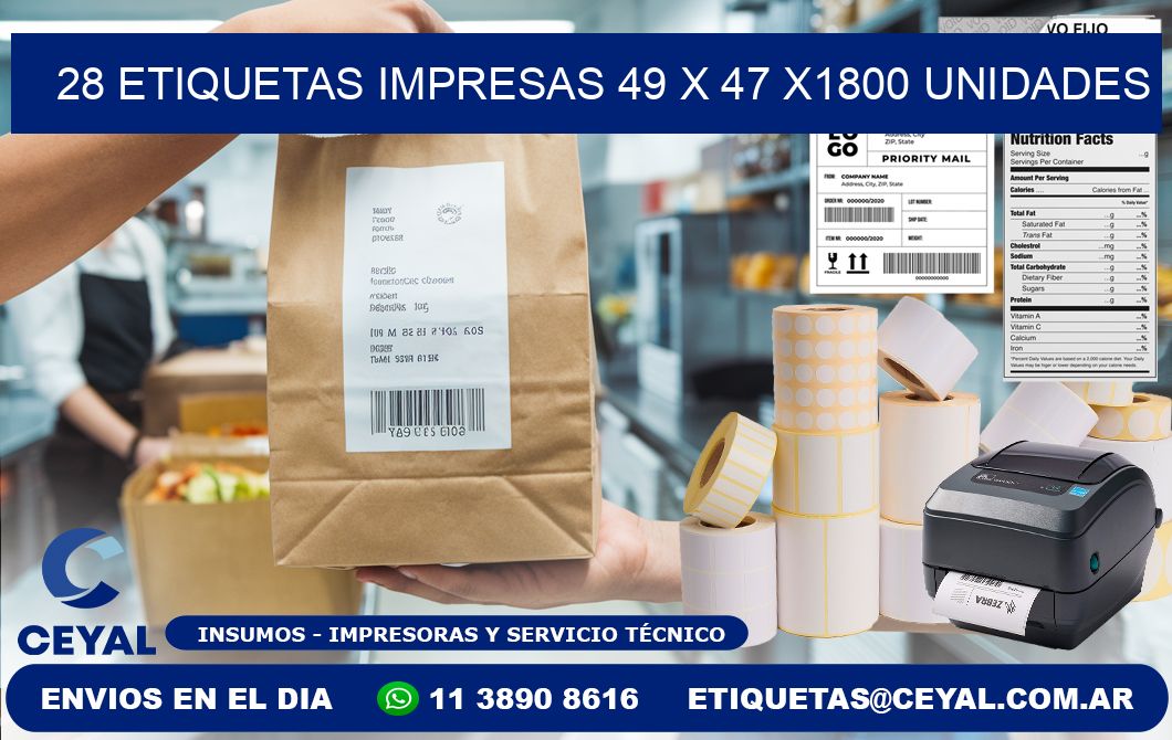 28 ETIQUETAS IMPRESAS 49 x 47 X1800 UNIDADES