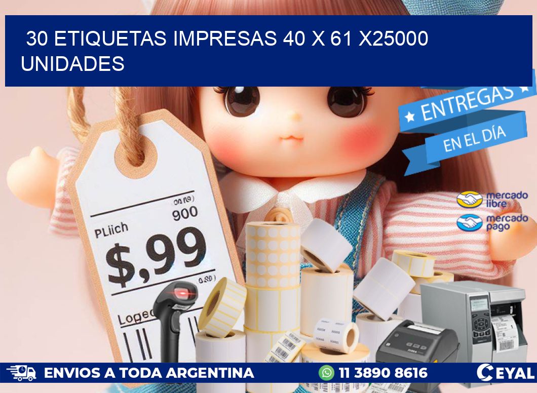 30 ETIQUETAS IMPRESAS 40 x 61 X25000 UNIDADES