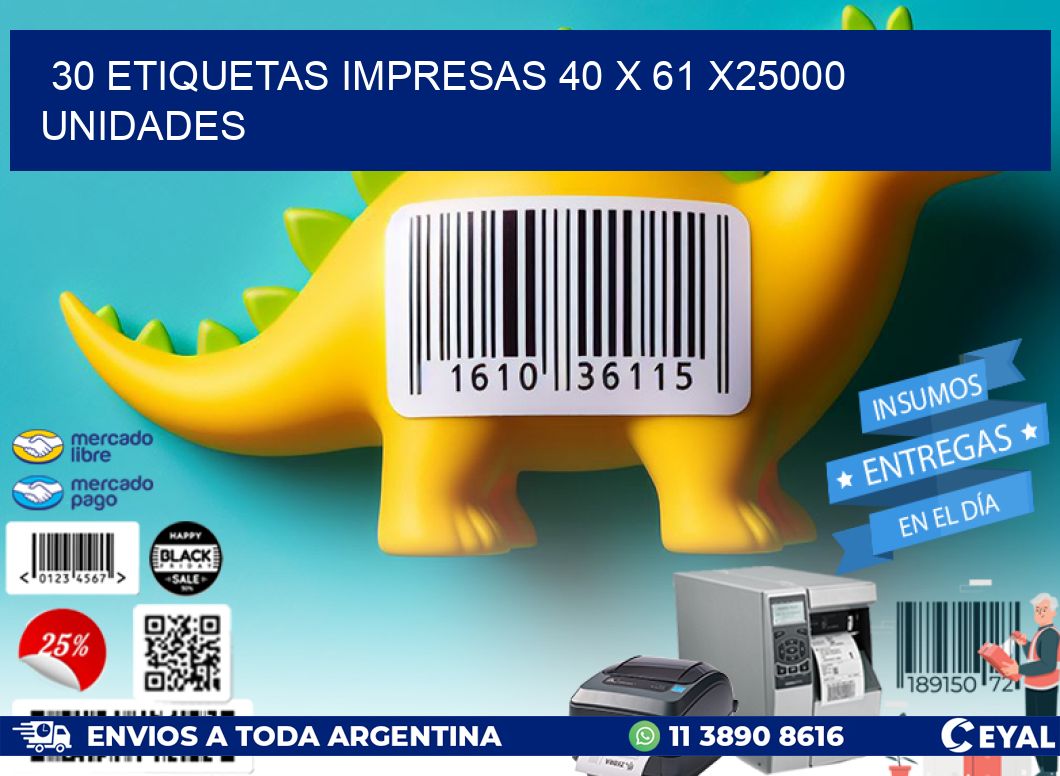 30 ETIQUETAS IMPRESAS 40 x 61 X25000 UNIDADES