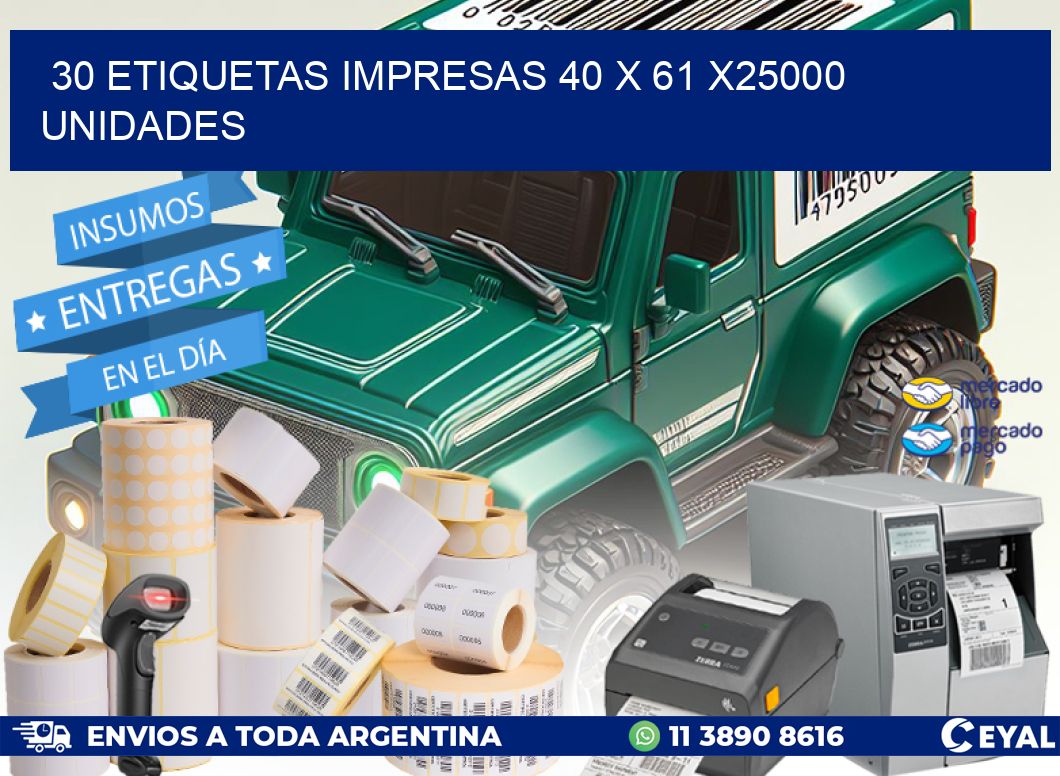 30 ETIQUETAS IMPRESAS 40 x 61 X25000 UNIDADES