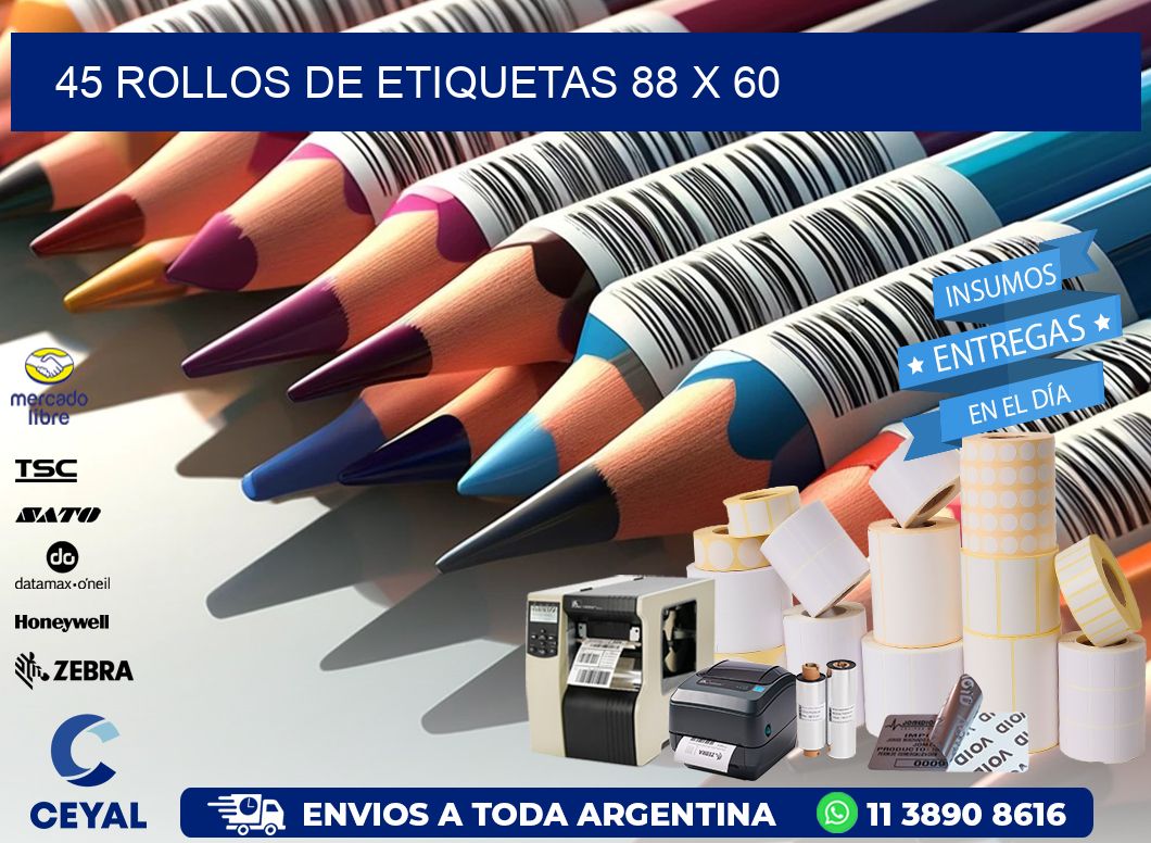 45 ROLLOS DE ETIQUETAS 88 x 60