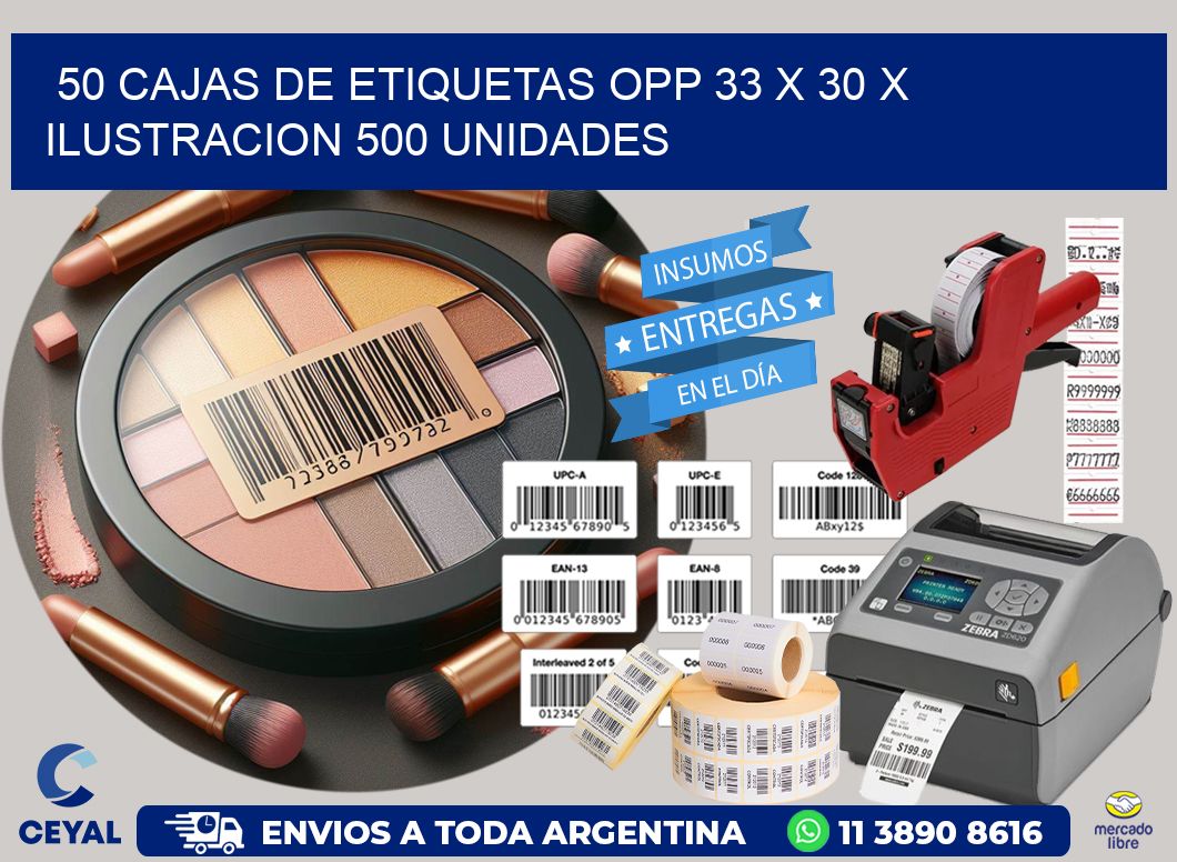 50 CAJAS DE ETIQUETAS OPP 33 x 30 X ILUSTRACION 500 UNIDADES