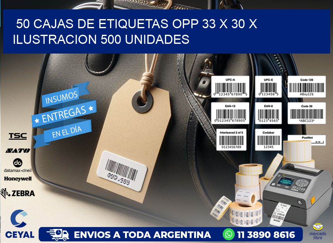 50 CAJAS DE ETIQUETAS OPP 33 x 30 X ILUSTRACION 500 UNIDADES