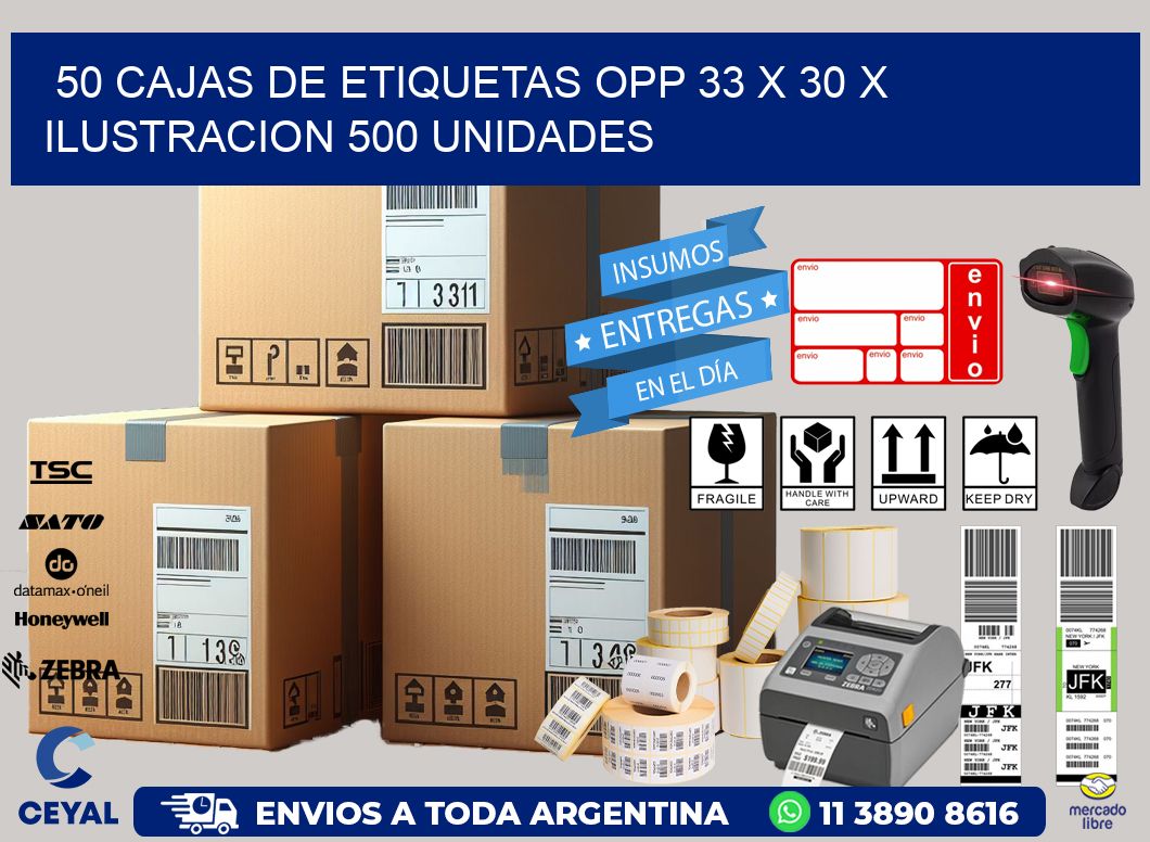 50 CAJAS DE ETIQUETAS OPP 33 x 30 X ILUSTRACION 500 UNIDADES