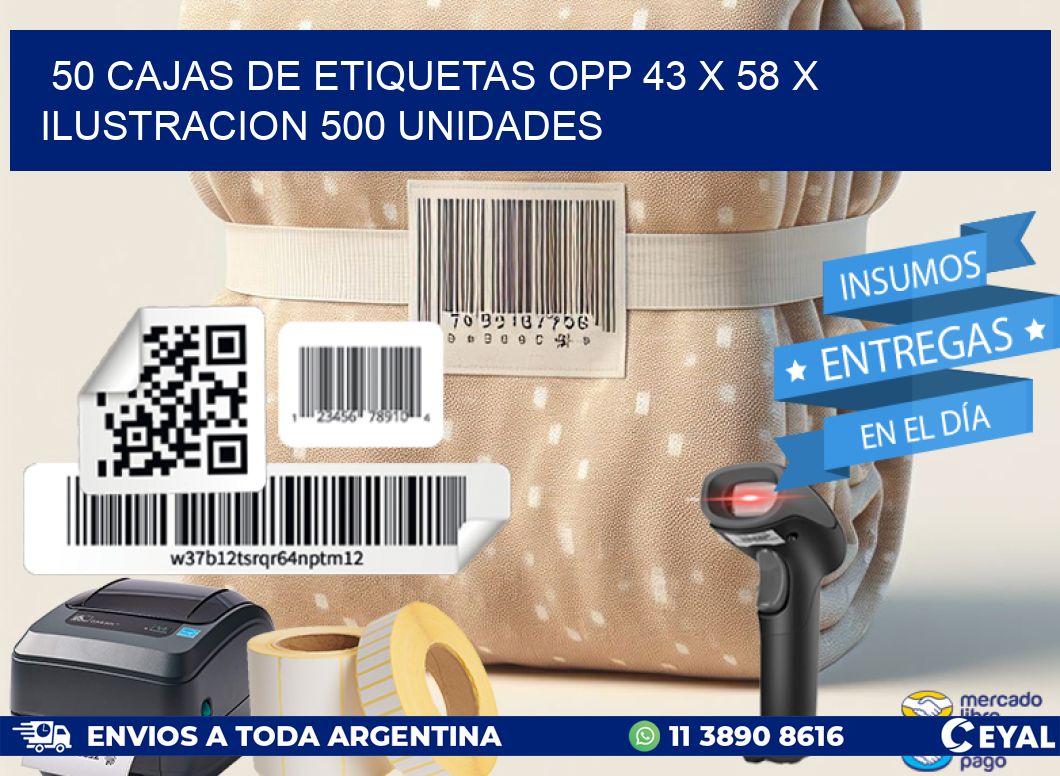 50 CAJAS DE ETIQUETAS OPP 43 x 58 X ILUSTRACION 500 UNIDADES