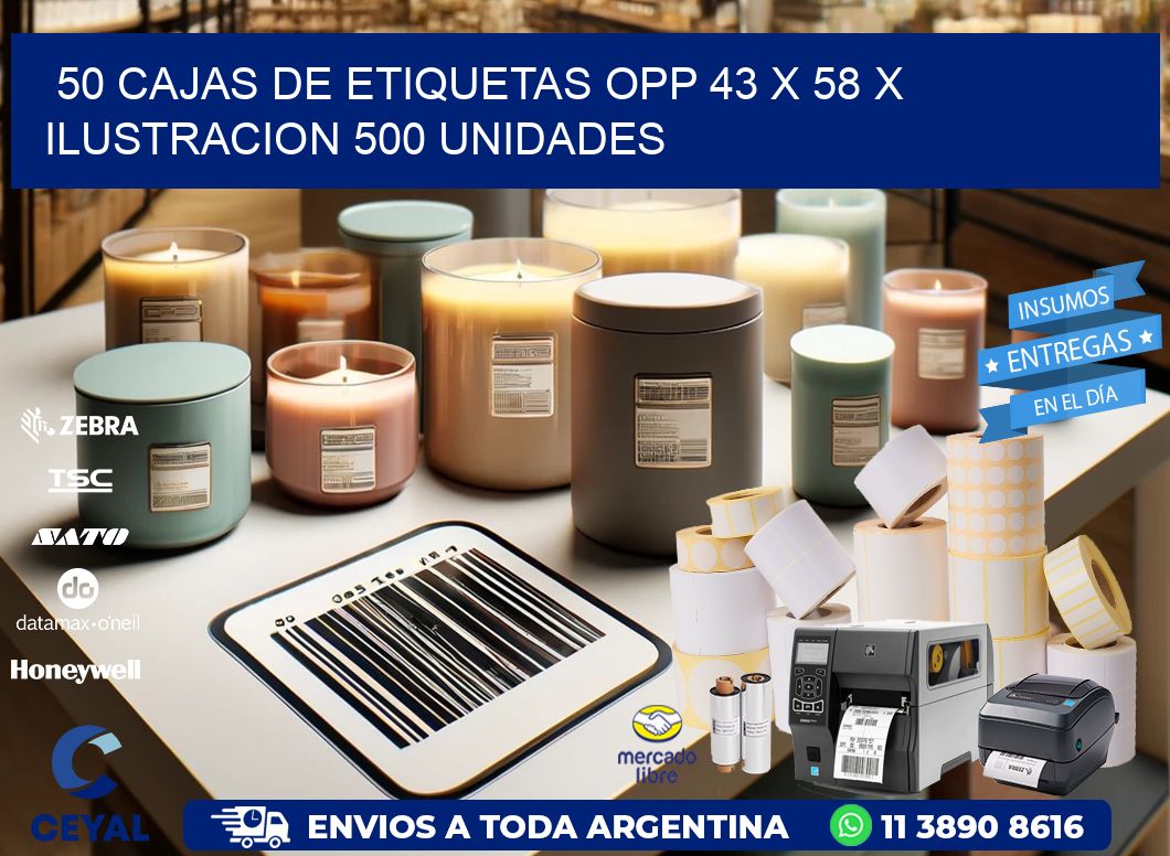 50 CAJAS DE ETIQUETAS OPP 43 x 58 X ILUSTRACION 500 UNIDADES