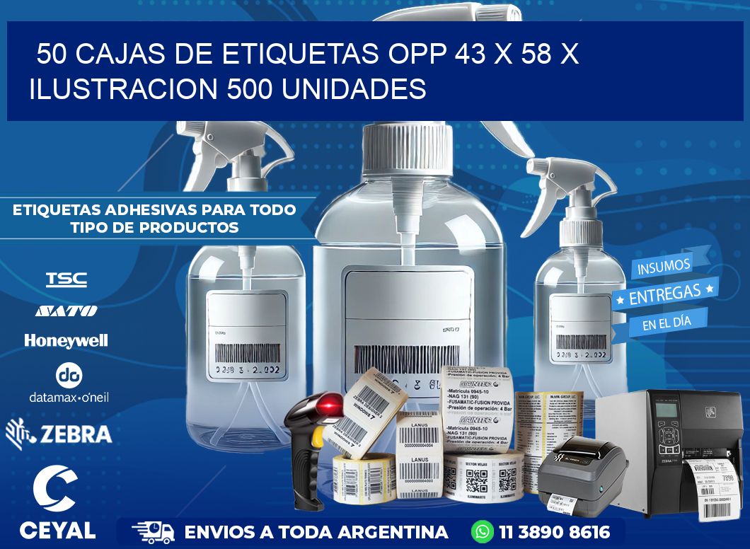 50 CAJAS DE ETIQUETAS OPP 43 x 58 X ILUSTRACION 500 UNIDADES