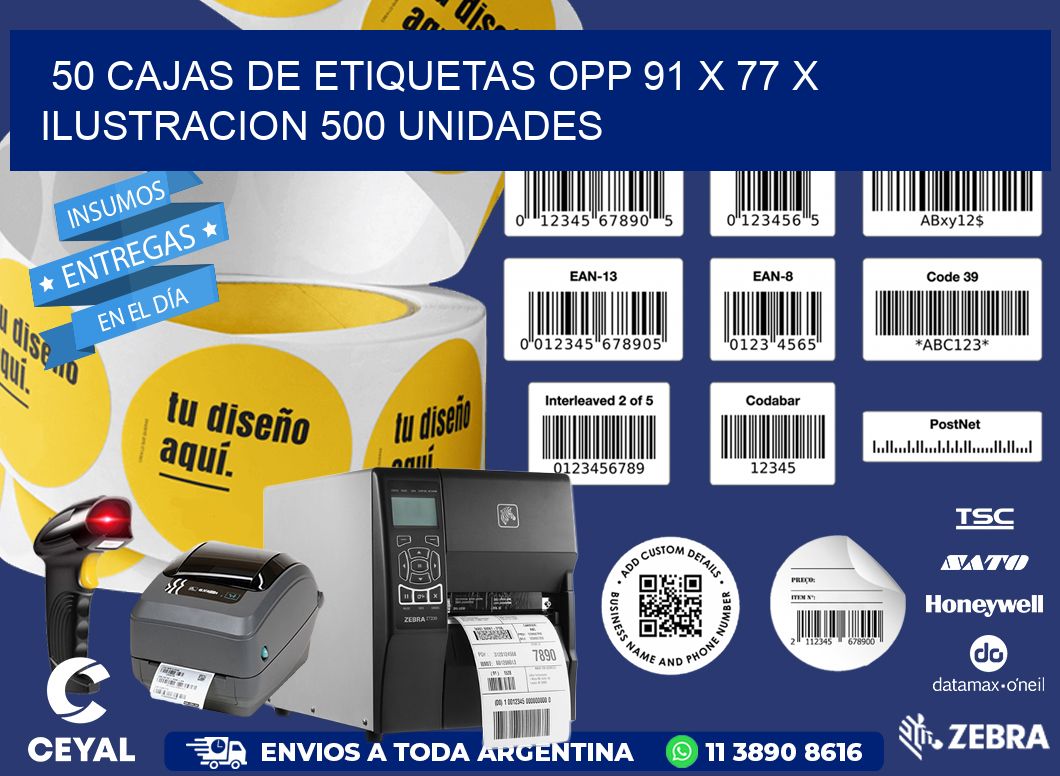 50 CAJAS DE ETIQUETAS OPP 91 x 77 X ILUSTRACION 500 UNIDADES