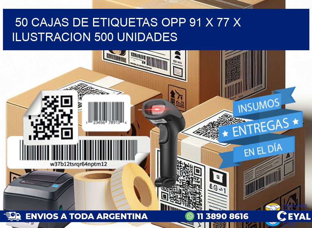 50 CAJAS DE ETIQUETAS OPP 91 x 77 X ILUSTRACION 500 UNIDADES