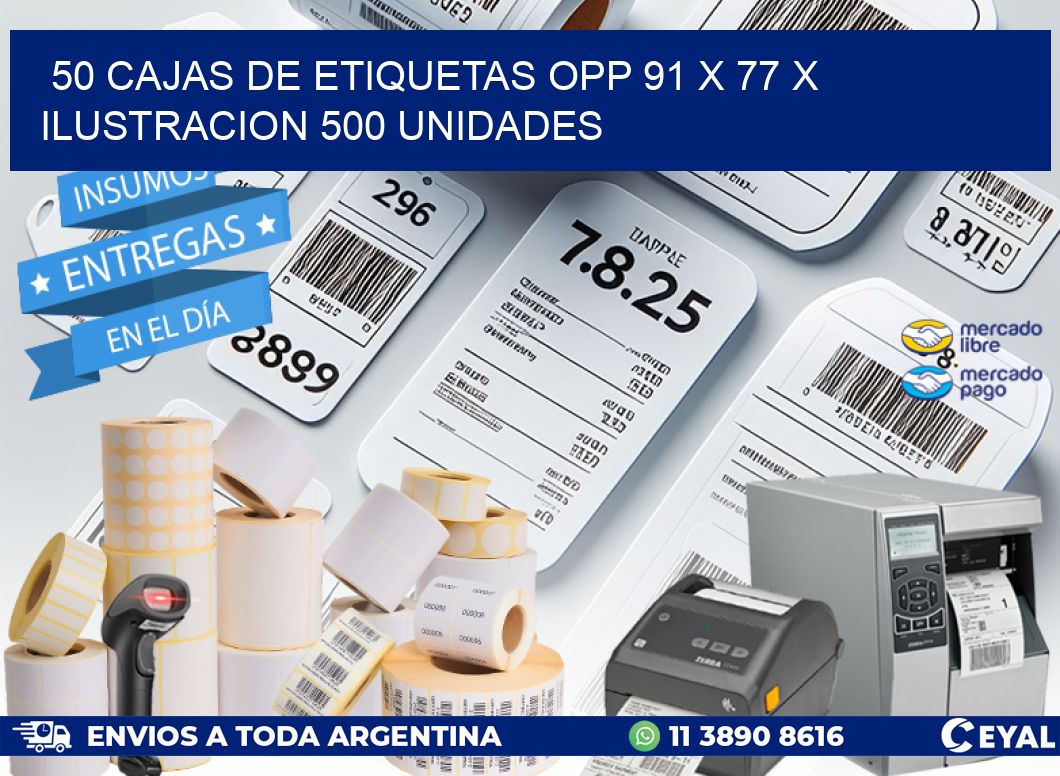 50 CAJAS DE ETIQUETAS OPP 91 x 77 X ILUSTRACION 500 UNIDADES